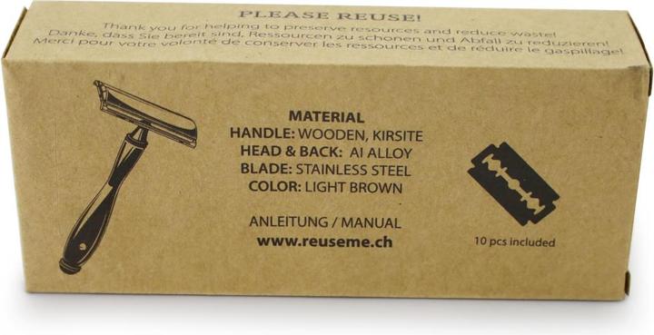 Produktbild ReUseMe Rasierhobel aus Holz hellbraun mit Stahlklinge inklusive 10 Ersatzklingen