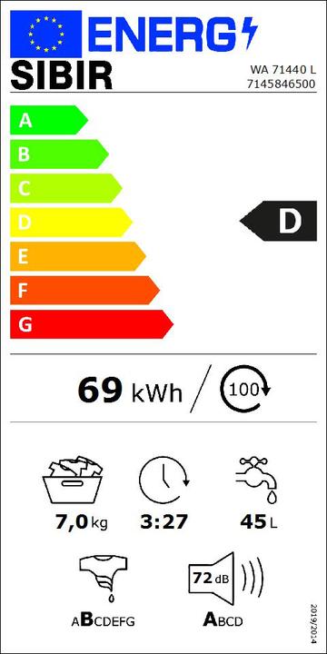 Energy Label Sibir WA 71440 L (7 kg, Left)