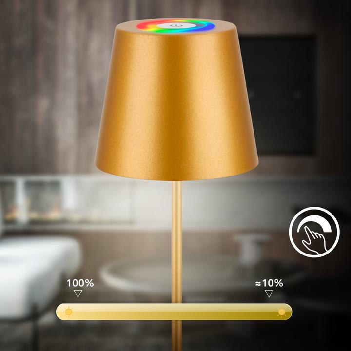 Produktbild Briloner RGB/W Accu table lamp, IP44, 2,5W, gold coloured incl. bottle cap