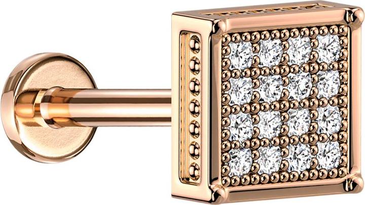 Star Piercing Micro Labret Innengewinde rosegold Quadrat mit Kristallen silber (Titan G23ohne Messing, Chirurgenstahl 316LMessing)