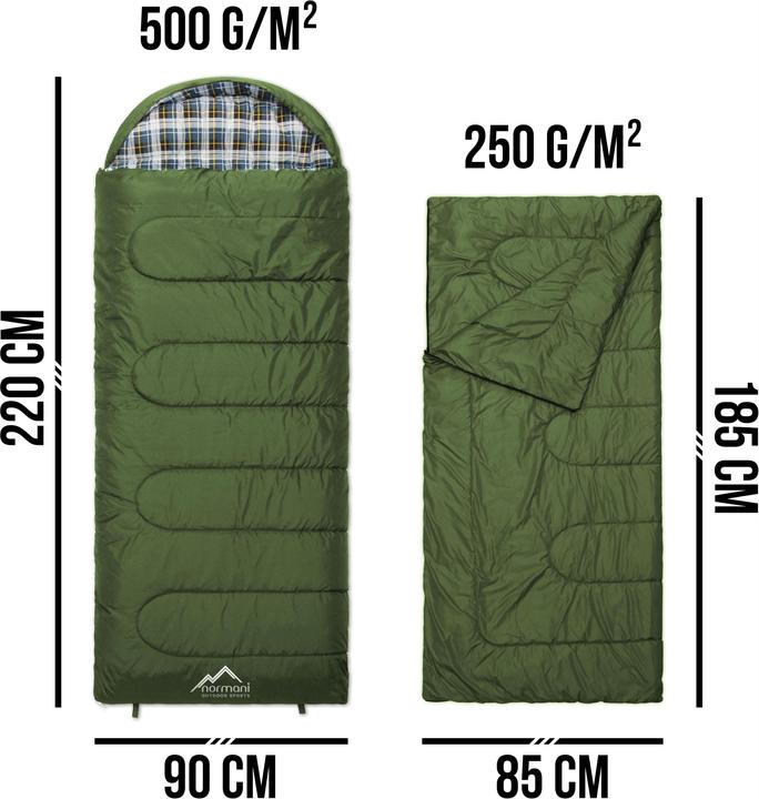 Image du produit Normani Sac de couchage 4 en 1 "Antarctica" (fermeture éclair à droite) Olive (220 cm)
