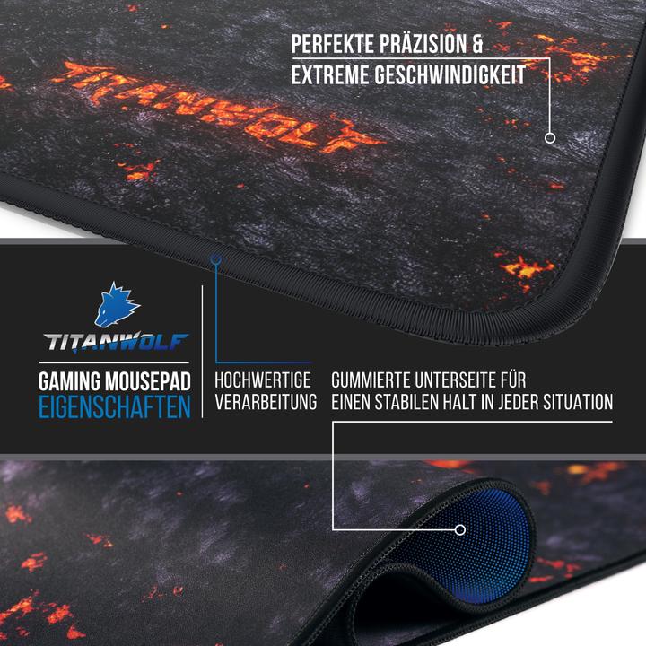 Produktbild Titanwolf Gaming Mauspad XXL, glattes Stoffgewebe, Speed Mausmatte 900 x 400mm grosse Fläche, Lavamotiv (XXL)