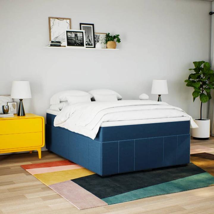 Actual product image VidaXL Box spring bed Upholstered bed Double bed Mattress Blue 160x200cm Fabric (160 x 200 cm, 160 x 200 cm)