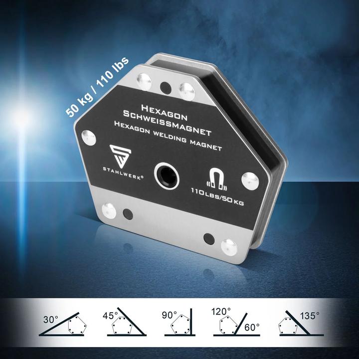 Actual product image Stahlwerk Hexagon welding magnet, powerful magnet 50 kg holding force set of 2