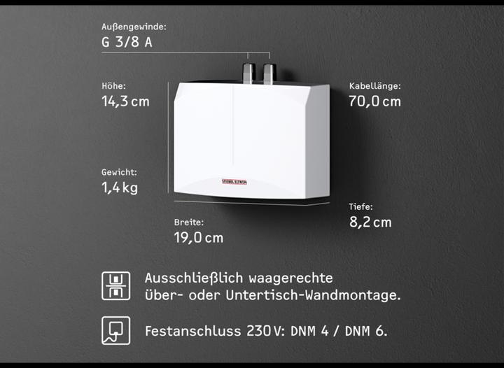 Produktbild Stiebel Eltron DNM 6 Mini-Durchlauferhitzer nur fürs Handwaschbecken, 5,7 kW, ohne Stecker, Festanschluss 230V,VDE