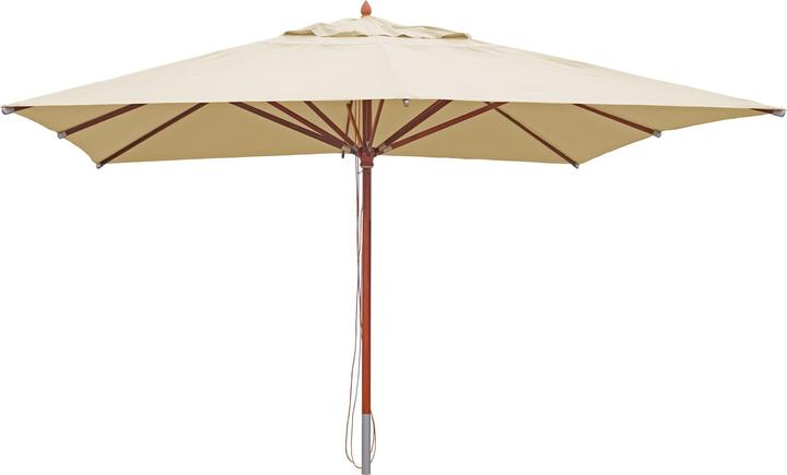 Swisshandel24 Gastronomie Holz-Sonnenschirm, Gartenschirm, Polyester/Holz 28kg, eckig 4x4m Seilzug stosssicher - c (4 m)