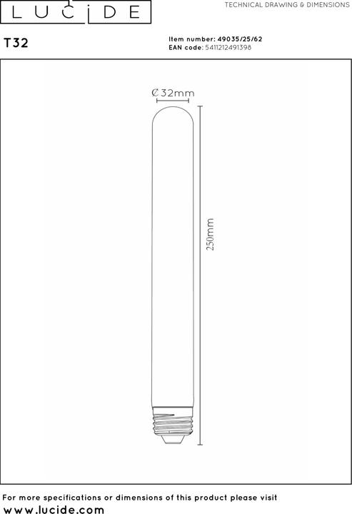Actual product image Lucide T32 (E27, 5 W, 380 lm, 1 x, G)