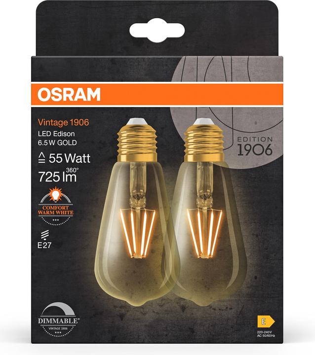 Produktbild Osram Vintage 1906 (E27, 6.50 W, 725 lm, 2 x, E)