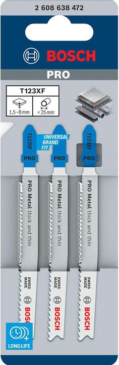 Produktbild Bosch Professional Zubehör PRO Metal thick and thin T123XF Stichsägeblatt, 100 mm, 3-tlg.