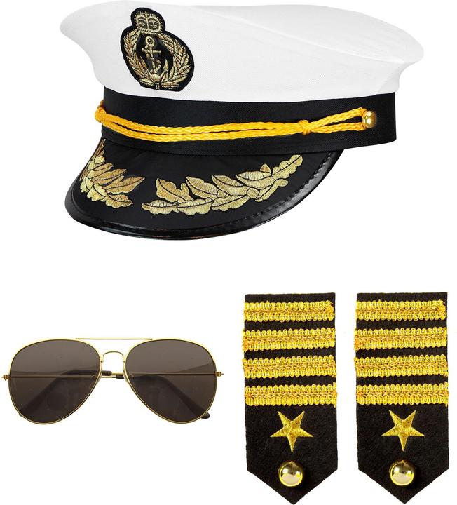 Image du produit Magni Widmann 68543 - Set de déguisement capitaine, casquette, épaulettes et lunettes, Navy Captain