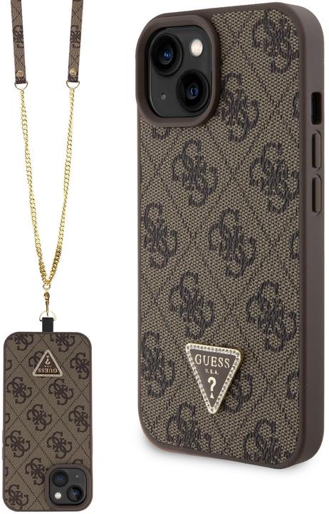 Actual product image Guess PU Leather Metal Logo Rhinestone Crossbody Case for Apple iPhone 15 - brown (Apple iPhone 14, Apple iPhone 15, Apple iPhone 13)