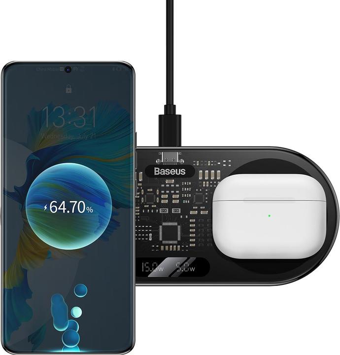 Actual product image Baseus Digital LED Display 2in1 Wireless Charger (20 W)