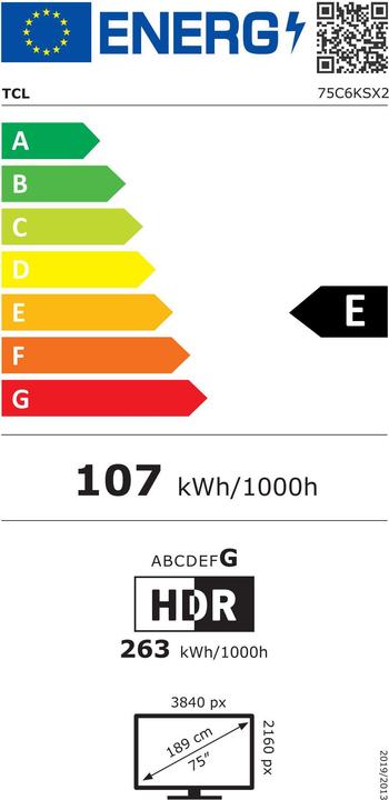 Energy Label TCL 75C6KS (75", Mini-LED, 4K, 2025)