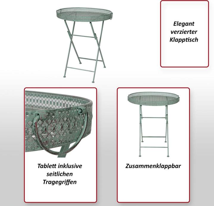 Immagine prodotto Mendler Tavolo pieghevole, tavolo da giardino, pieghevole in metallo verde antico (60 cm)