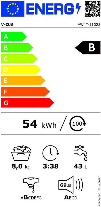 Energy Label V-Zug AdoraWaschen V4000 (8 kg, Left)