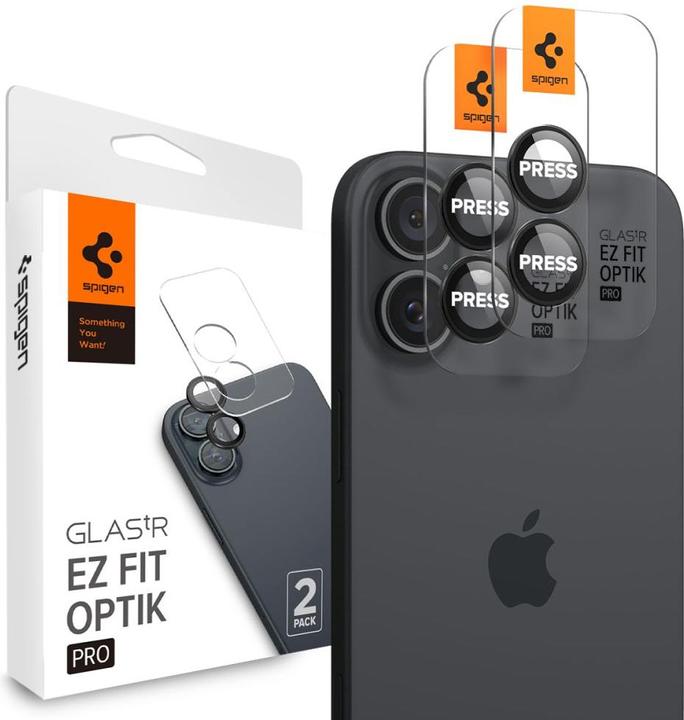 Spigen Gehard glas voor Glass tR EZ Fit Optik Pro voor iPhone 16 Plus Camera (2 stuks) - Zwart (2 Stuk, Apple iPhone 16 Plus)