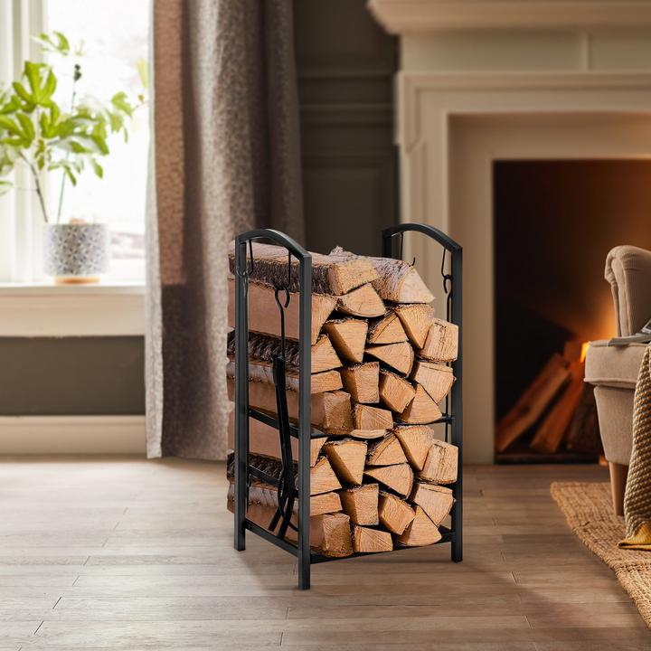 Actual product image SoBuy Firewood rack with 4-piece fireplace set