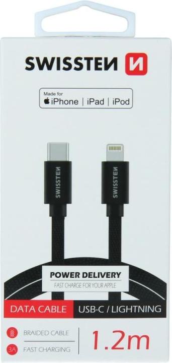 Swissten Datenkabel Textil USB-C / Lightning MFi 1.2 M (1.20 m, USB 3.2 Gen 1)