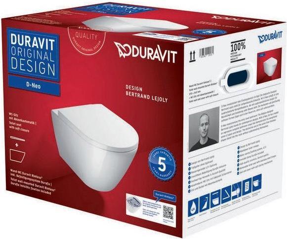 Produktbild Duravit Wand-WC-Set D-NEO tief rim. mit WC-Sitz inkl. Durafix weiss