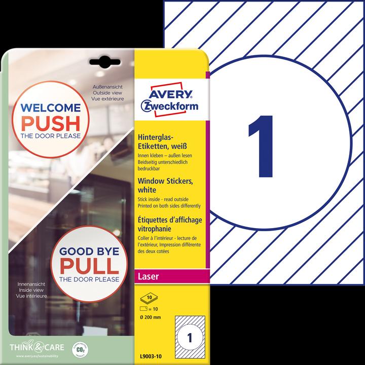Actual product image Avery Purpose Form Backglass labels, diam.: 200 mm, white Foil label for laser printers, removable