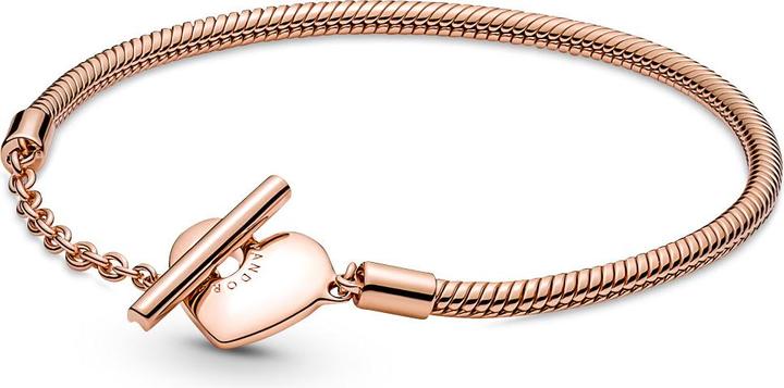 Immagine prodotto Pandora Bracciale in oro rosa 14k Moments Heart T-Bar Snake Chain (17 cm, Metallo, placcato oro rosa)