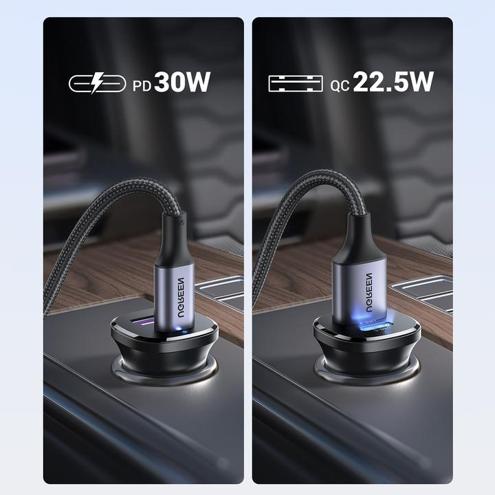Actual product image Ugreen EC305 25845 car charger USB-C USB-A 30W - black