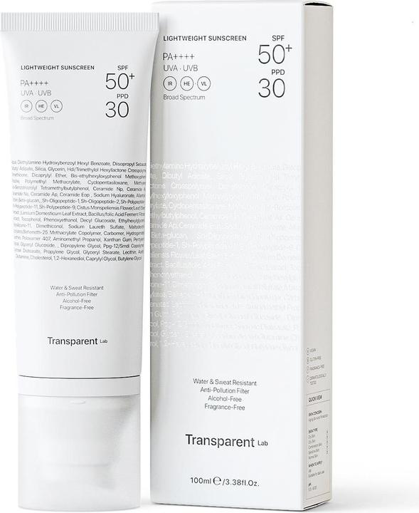 Actual product image Transparent Lab Lightweight Sunscreen SPF50+ (Suntan cream, SPF 50+, 100 ml)