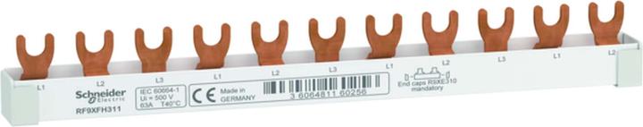 Schneider Electric Resi9 Fork phase bar, 3P, 11 TE, 63A, can be cut to length
