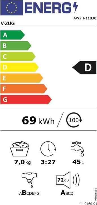 Energie-Label V-Zug AdorinaWaschen V200 (7 kg, Links)
