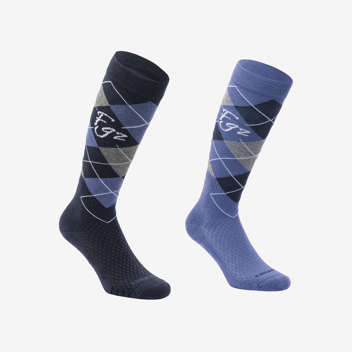 Image du produit Fouganza Chaussettes d'équitation 500 adulte losanges bleu / bleu comète (39, 42)