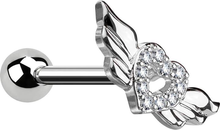 Star Piercing Micro Barbell silber Engelsflügel mit Kristallen (Chirurgenstahl 316L, Messing)