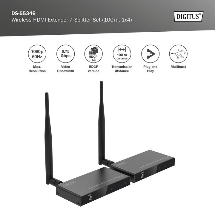 Immagine prodotto Digitus Set di estensori / splitter HDMI wireless (100 m, HDMI 1.4a)
