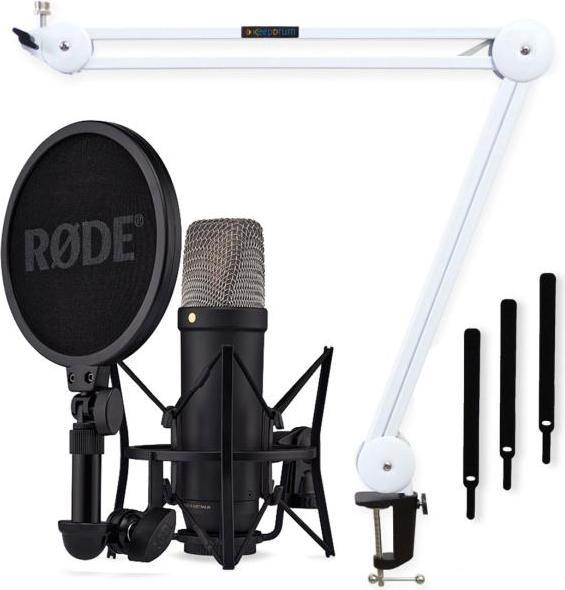 Produktbild RØDE NT1 5th Generation Mikrofon Schwarz mit Stativ-Arm in Weiss