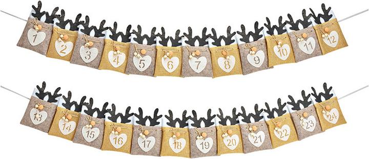 Immagine prodotto G. Wurm Calendario dell'Avvento in tessuto beige (W/H) 300x16cm, borsa con testa di cervo 10x16cm