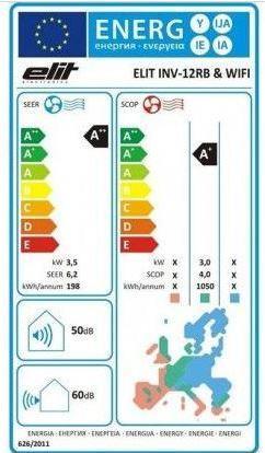 Energie-Label Elit INV-12RB WiFi I/O (40 m², 12283.71 BTU/h)