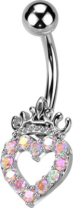 Image du produit Star Piercing Banane silber mit Kugel Herz und Krone Kristalle multicolor (Acier chirurgical 316L, Laiton)