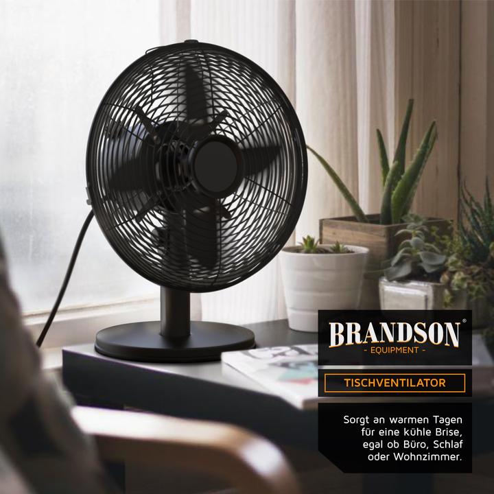 Actual product image Brandson Table fan, retro design, oscillation, tilt angle approx. 40°, metal housing, 30W, black (50 dB)