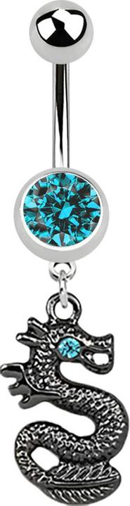 Star Piercing Banane silber mit Anhänger schwarzer Drachen aqua (Chirurgenstahl 316L, ohne Messing)