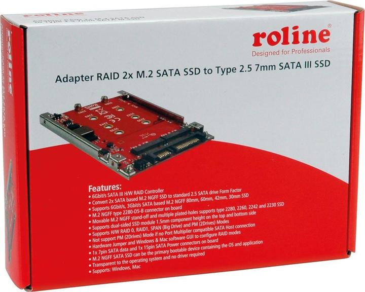 Produktbild Roline M.2 zu SATA III SSD H/W Adapter, 2x M.2 NGFF SSD, Boot- und RAID-fähig