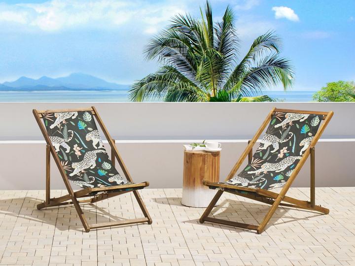 Actual product image Beliani Fabric cover set of 2 for garden loungers ANZIO / AVELLINO leopard print black (44 cm)