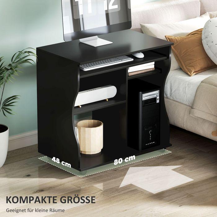 Actual product image Swisshandel24 Mobiler Schreibtisch Schwarz Computertisch Tisch mit Ablage rollbar Schwarz
