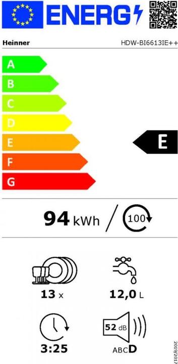 Label énergétique Heinner HDW-BI6613IE++