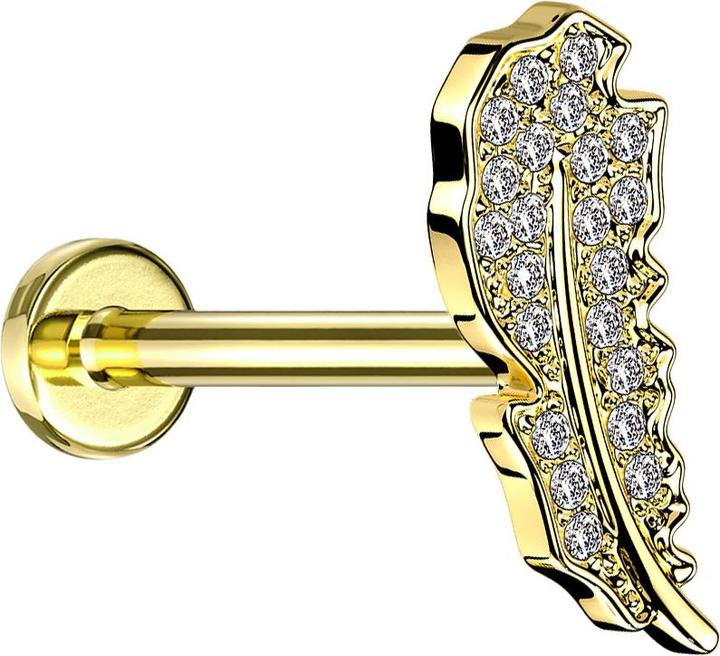 Image du produit Star Piercing Micro Labret femelle doré feuille cristaux argentés (Laiton, Acier chirurgical 316L)