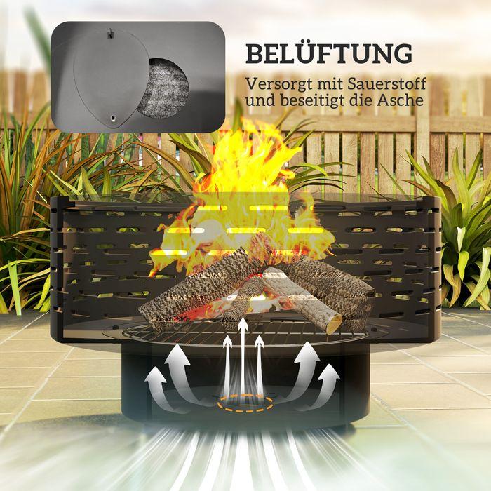 Immagine prodotto Swisshandel24 3in1 Feuerschale Ø60x39cm Edelstahl Grillrost Schürhaken Funkenschutz Holzoptik Kohlegrau (60 cm)