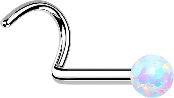 Star Piercing Nasenstecker gebogen silber mit Opal weiss (Chirurgenstahl 316L, ohne Messing)