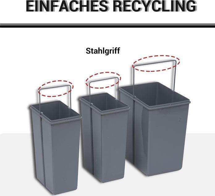 Produktbild Swisshandel24 40L Einbaumülleimer Unterschrank ausziehbarer Müllsammler mit 3 Fächer Grau (40 l)