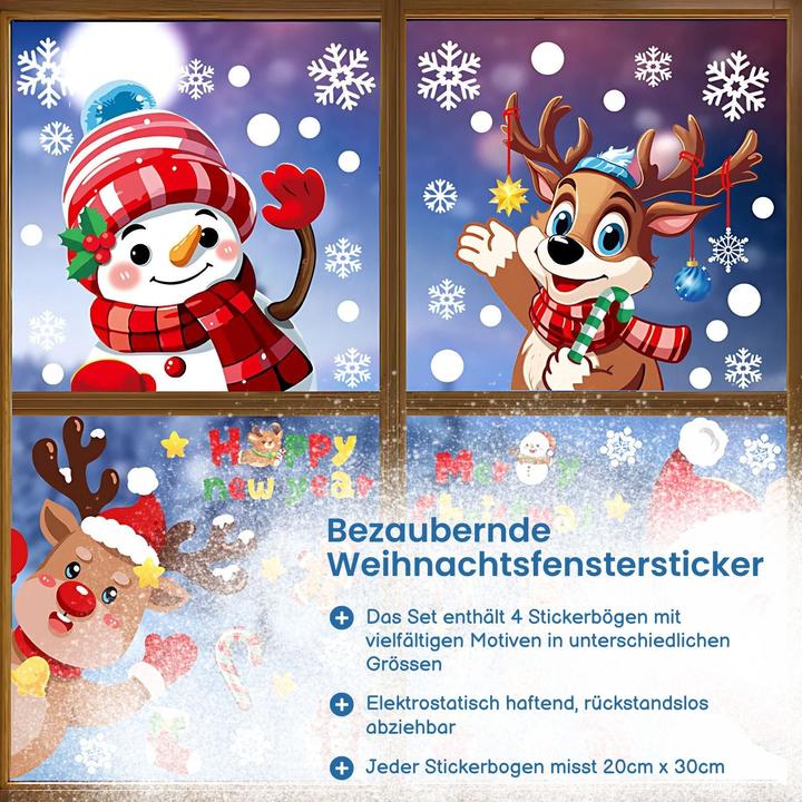Produktbild Hermex Fensterbilder für Kinder Weihnachtssticker Weihnachtsaufkleber Merry Christmas Happy New Year