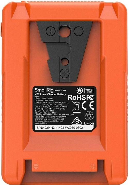 Actual product image SmallRig VB99 mini V Mount Batteryï¼Orangeï¼4929 (Rechargeable battery)