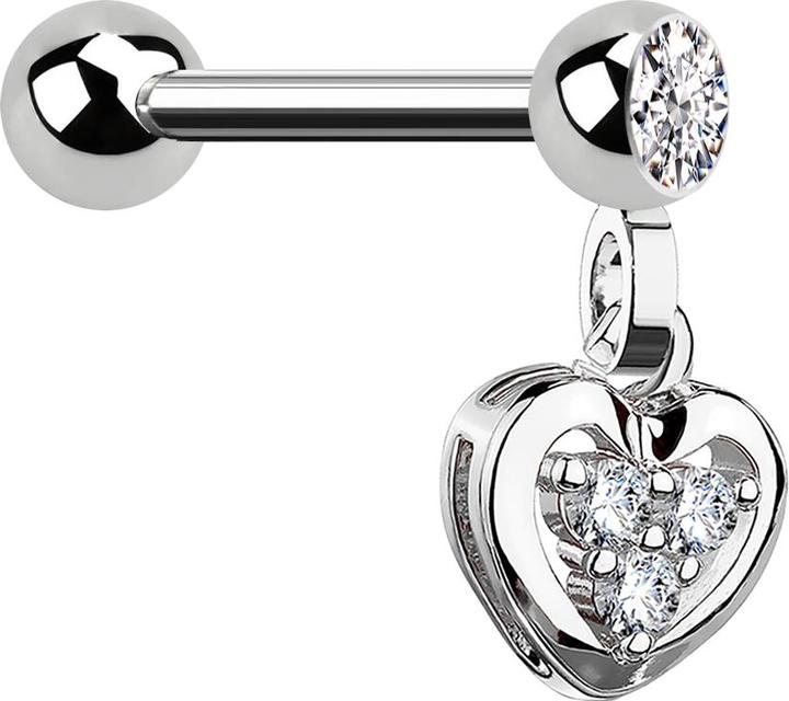 Produktbild Star Piercing Micro Barbell silber mit Anhänger Herz und Kristall (Chirurgenstahl 316L, Messing)