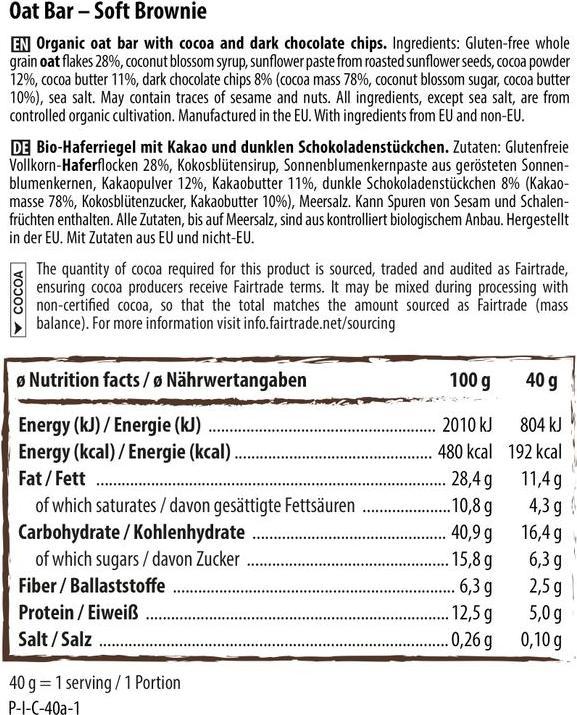 Nährwerte und Zutaten Naturally Pam Oat (Soft Brownie, 12 Stk., 600 g)